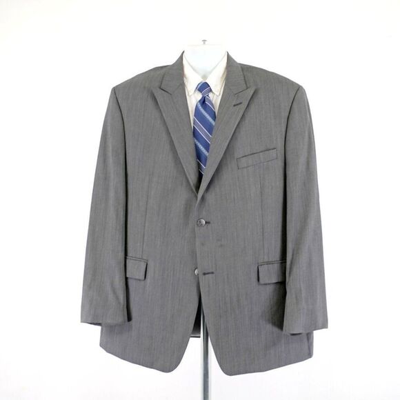 Calvin Klein Wool Gray Birdesye Peak Lapel 44L Blazer 2 Button‎ Tagged 46R - Picture 4 of 13